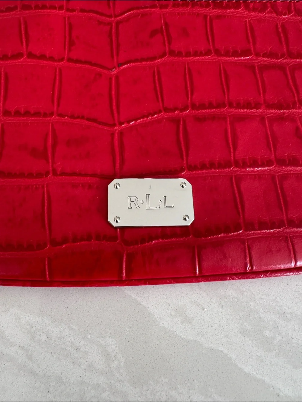 Ralph Lauren Leather Red Croc-Embossed Wristlet Clutch Vintage